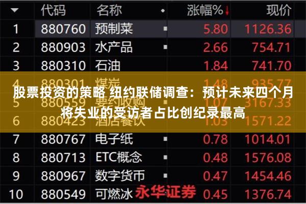 股票投资的策略 纽约联储调查：预计未来四个月将失业的受访者占比创纪录最高
