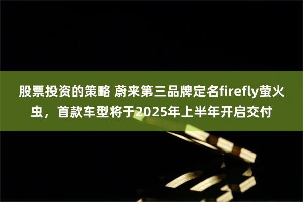 股票投资的策略 蔚来第三品牌定名firefly萤火虫，首款车型将于2025年上半年开启交付